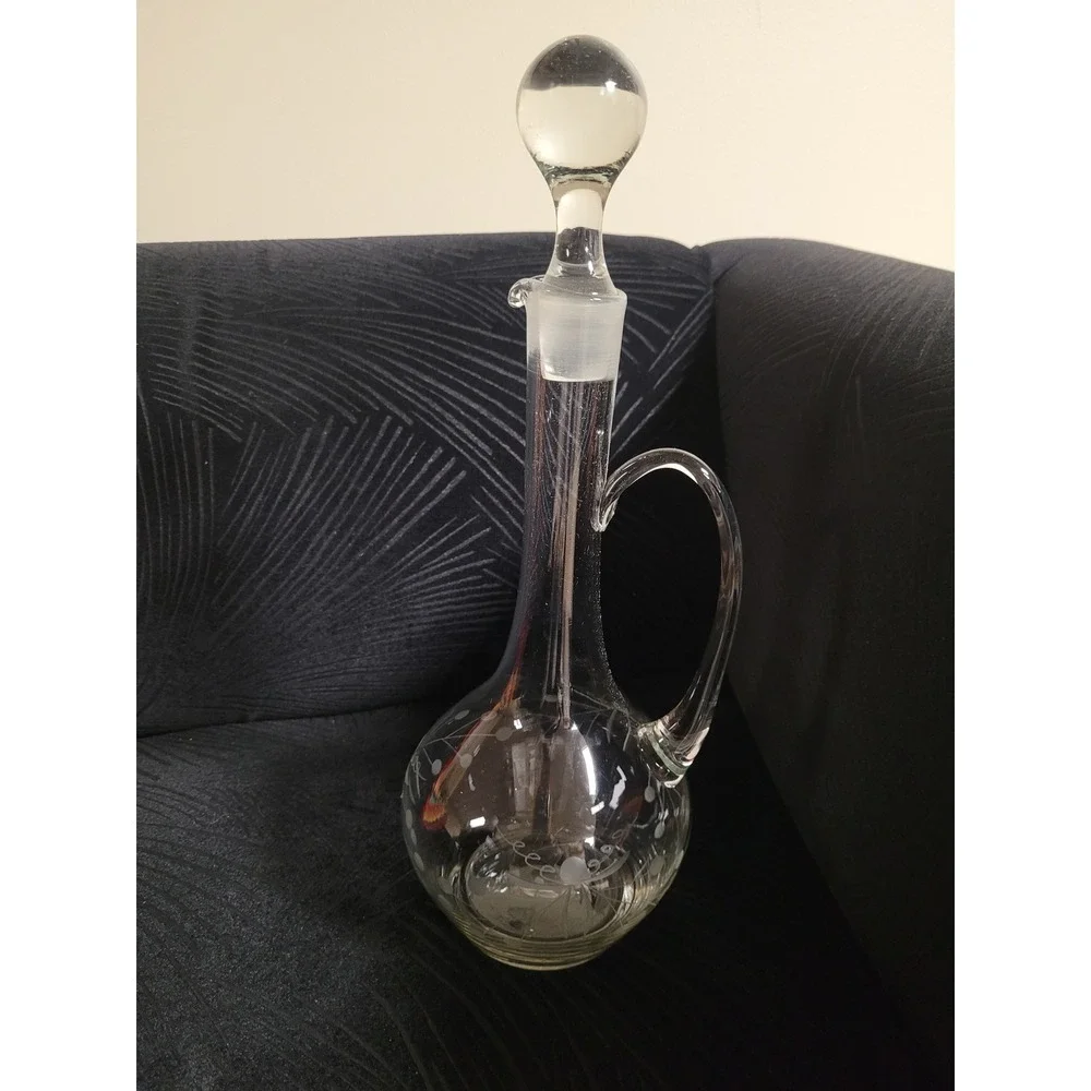 Vintage Etched Firefly Crystal Decanter with Handle & Stopper‎ Wine/Liquor